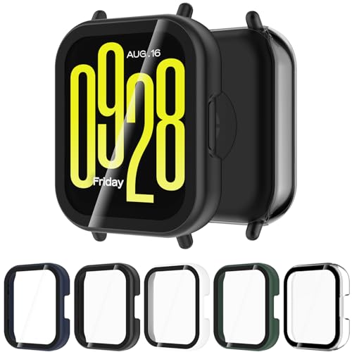 Wyngee 5pz Cover Compatibile per Xiaomi Redmi Watch 5 Active, HD Ultra Trasparente/Antigraffio/9H/Senza Bolle Robusto Cornice Pellicola Vetro Temperato Compatibile per Xiaomi Watch 5 Active