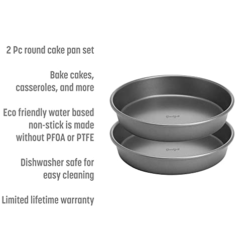 Goodful Nonstick Round Cake Pan Set, Heavy Duty Carbon Steel With Quick Release Coating, Made Without Pfoa, Dishwasher Safe, 2-Pack Bakeware Set, 9-Inch, Gray #TOP1