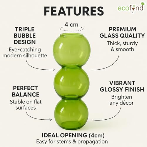 Image of ecofynd 9 Inches Glass Vase for Flowers Plants, Modern Decorative Vase for Home Decor Center Table, Bedroom, Living Room, Office Decoration, Wedding or Gifts, Luster Glass Vase, (GVASE020-GRN-07)