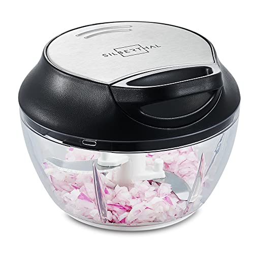 SILBERTHAL Mini Hachoir Manuel En Inox - 5 secondes - Avec Couvercle Et Racloir - Mixeur Coupe Oignons, Ail, Herbes