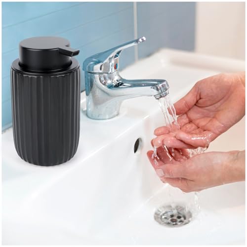 Image of Segbeauty Foaming Soap Dispenser Black, 10.8oz Ceramic Foam Hand Soap Dispenser for Bathroom, 320ml Empty Refillable Liquid Containers for Kitchen, Lotion Dispensers Bottle with Foaming Pump