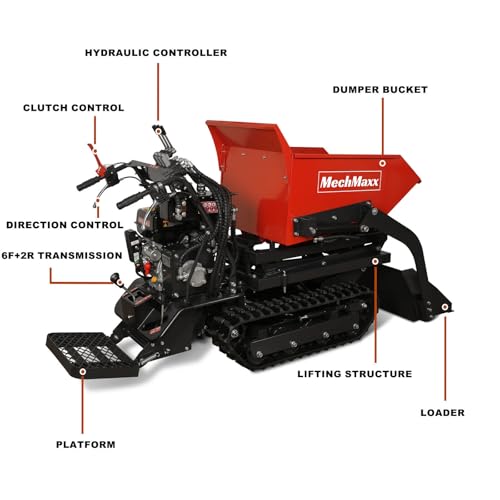 MechMaxx 1100Lbs Capacity Wheel Barrow 302cc 10HP E-Start Gas Engine Tracked Dumper,with Front Shovel/Hydraulic Tipping and Lifting, Model D50HTFL