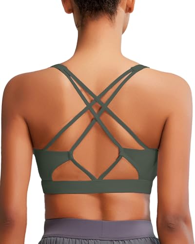 Image of Sports Bras for Women, Medium-High Support Strappy Padded Running Sports Bras with Removable Cups