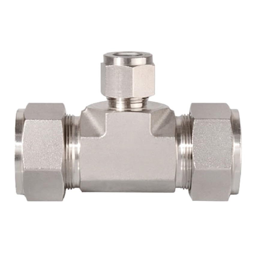 316 Stainless Steel Reducing TEE 3-Way Double Ferrule Compression Fitting 30MPa 1/8" 1/4" 3/8" 1/2" 6 8 10 12mm 1PC(0.5 in x 0.375 in)