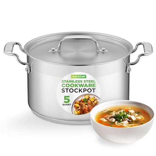 Comparison: Best 5Qt Stock Pot 7 NutriChef 5-Quart Stainless Steel Stockpot with Lid- 18/8 Food Grade Heavy Duty Inox Large Stock Pot for Stew, Soup, Works w/ Induction