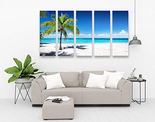 S03958 Large Canvas Wall Art Summer Ocean Waves Coconut Trees On Sands Beach Seascape Painting Sea Nature Pictures For Living Room Bedroom Home Decorations Office Wall Decor Artwork12X32Inch X5Pcs #TOP4