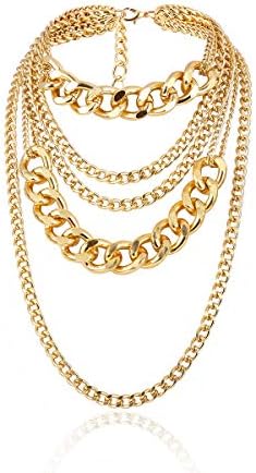 CSIYANJRY99 Chunky Gold Necklaces for Women,Multilayer Punk 80s Hip Hop Necklace,Layered Cuban Link Chain Statement Necklace 90s Freaknik Outfit Accessories for Women