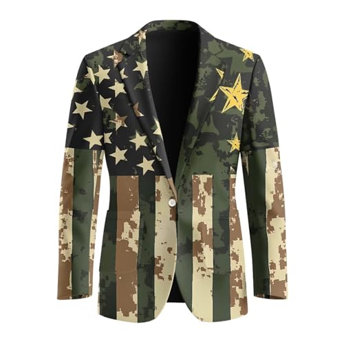 Pwnixequ America Flag Camo Lined Blazer Jacket for Men Fit Soft Fabric Stretchy Long Sleeve Jacket Sport Coat with 2 Pocket Notch Lapel Fashion Comfortable Business Suit Coat
