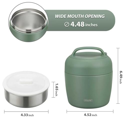 Image of Thermo Food Jar for Hot Food Adults 32OZ Soup Thermo Lunch Containers Wide Mouth Vacuum Insulated Stainless Steel Leakproof Bento Box with Spoon (NEW-GREEN)