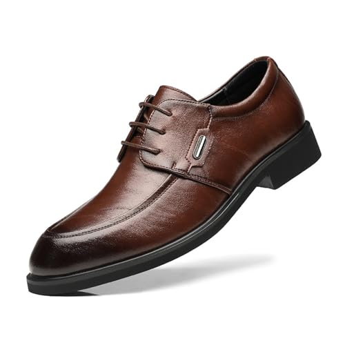 Men's Dress Oxfords Shoes Genuine Leather Lace Up Chunky Heel Shoes Comfort Round Toe Non-Slip Formal Casual Shoes for Business Work Dating
