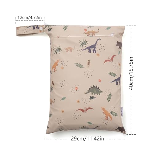 HALAA VAUVA Wet Dry Bag Waterproof Wet Bags Baby Diaper Bag with Handle Reusable with Two Zippered Pockets Travel Beach Pool Daycare Baby Diapers Bag for Swimsuits or Wet Clothes, Dinosaur
