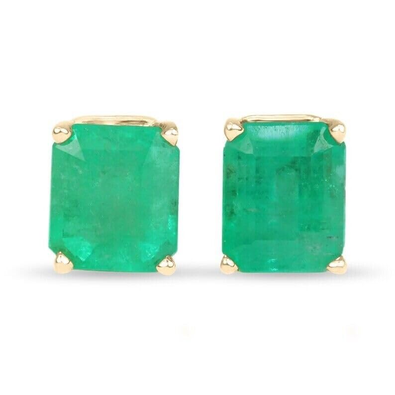 2.00Ct Green Emerald Solitaire Stud Earrings 14K Yellow Gold plated & Push Back