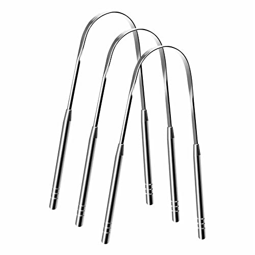 Image of oral care steel Tongue cleaner long handle 13 x 5 x 1 cm for Adults and Kids Pack of 3
