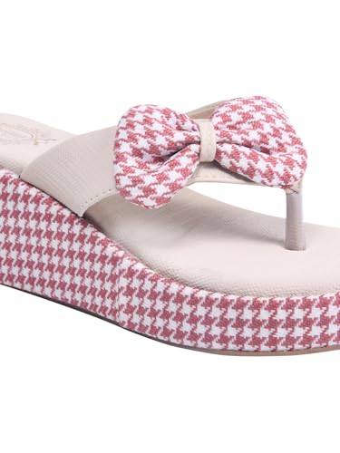 Image of Shoetopia Women's Wedge Flip Flops with Bow - Stylish Platform Sandals, Comfortable Casual Slip-On Slippers for Summer Beach & Daily Footwear