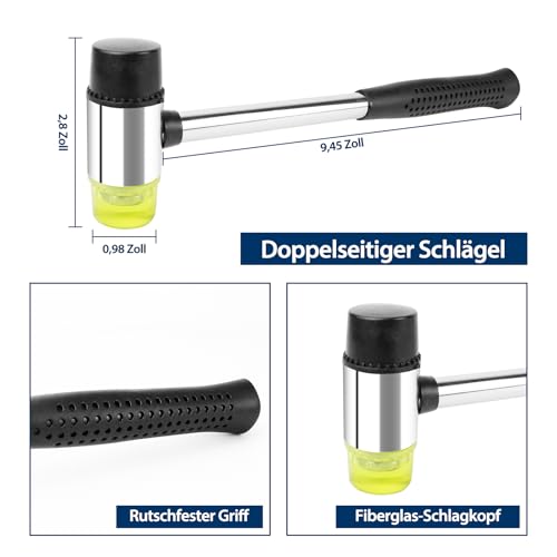 AUMAYCO Laminatboden Kit, 33 Stück Laminat Verlegeset, Vinyl Verlegeset Werkzeug mit 30 Laminatboden-Abstandshalter, Doppelseitiger Gummihammer, Robuster Schlagklotz & Zugeisen für Laminatböden