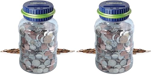 Discovey Digital Coin Counter Money Jar, LCD Screen, Automatic Piggy Bank Savings for US Coins, Keeps Track of Deposits, Battery Operated, Kids Gift (Pack of 2)