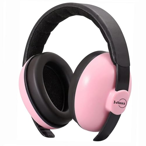 Iwinna Casque Anti Bruit Bébés 0-2 Ans, Protection Auditive de Bébés, Réglable et Confortable pour le Sommeil, Avion et Fêtes, Rose Clair