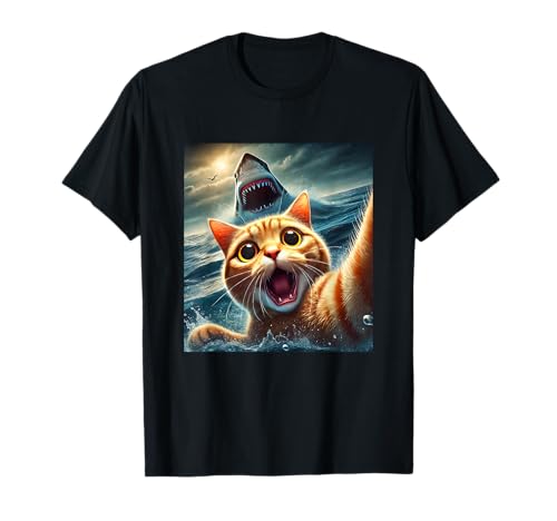 Cat Selfie With Shark Funny T-Shirt