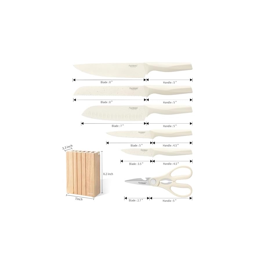 Premium Quality 8-Piece Knife Set with Block, Lightweight and Strong, Ergonomic Handles for Home,Dishwasher Safe