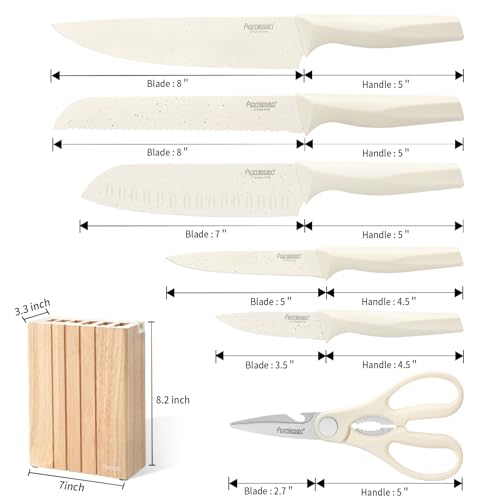 Image of Premium Quality 8-Piece Knife Set with Block, Lightweight and Strong, Ergonomic Handles for Home,Dishwasher Safe