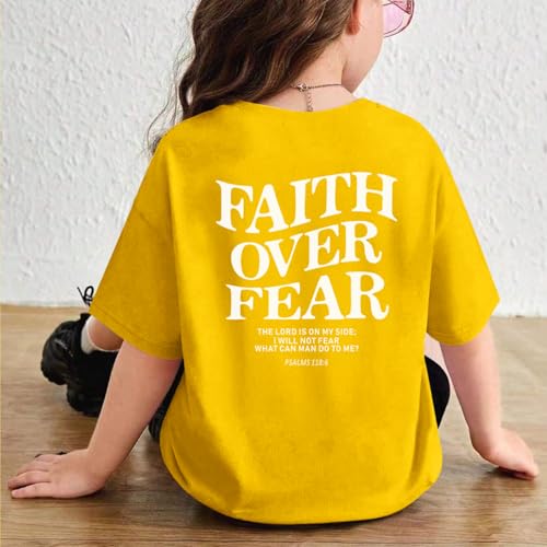 Image of Faith Over Fear Shirt Christian Jesus Tshirts for Girls Religious Inspirational Tees Bible Verse Tops for Kids 3-12