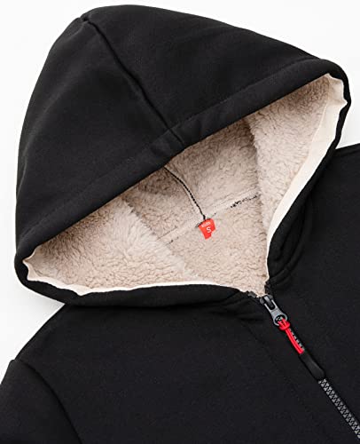 Thcreasa Zip Up Hoodie For Boys Sherpa Fleece Lined Long Sleeve Solid Winter Hooded Sweatshirts Black L(10/12) #TOP3