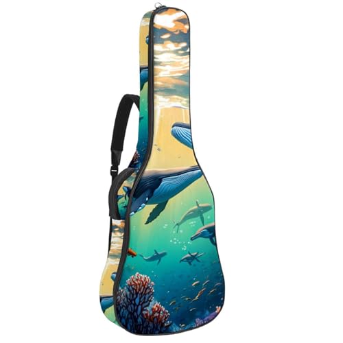 Sac pour guitare acoustique 41 pouces étanche à motif baleine mignonne avec poches