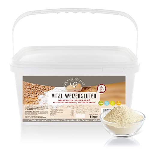 GOLDEN PEANUT Vital Weizengluten 5 kg - natürliches Verdickungsmittel rein pflanzlich, Weizeneiweiß, Seitan, kalorienarme Speisestärke, Backen, Kochen Cover