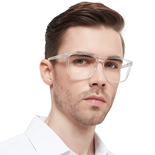Image of Reading Glasses for Men Blue Light Blocking Readers 2.25 Large Square Durable Spring Hinge Reader Glasses 100 125 150 175 200 225 250 275 300 350 400 500 600 (Clear 2.25