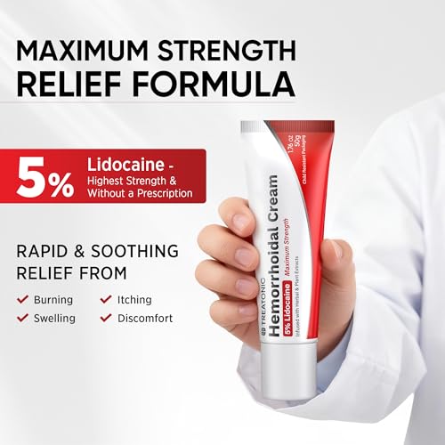 Image of Treatonic Hemorrhoid Treatment Cream: 5% Lidocaine Hemorrhoid Cream for Numbing Relief of Pain, Burning, Itching, Discomfort, & Swelling - Fissure & Hemorrhoids - 1.76 oz