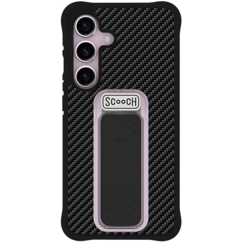 Scooch for Samsung Galaxy S24 Case with Stand [Wingman] 5-in-1 Kickstand Case, 10-Foot Military Grade Drop Protection, Pop-Out Kickstand, Phone Grip, Car Mount, Carbon Fiber