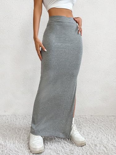 GORGLITTER Women's High Slit Bodycon Maxi Skirt Elastic High Waisted Straight Skirts3
