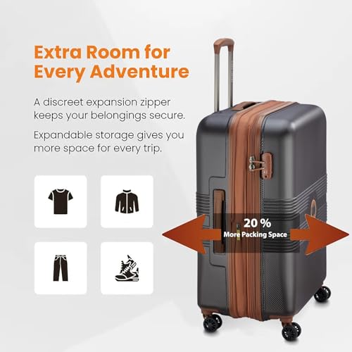 Image of DELSEY PARIS FLANERIE SE 66 cms Medium Check-in Polycarbonate Hard Sided 8 Wheels and Expandable Spinner Suitcase /Trolley Bag for Travel with TSA Lock- Chocolate
