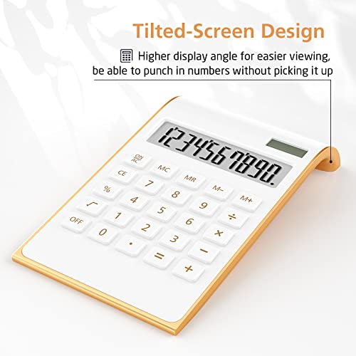 Calculators, Desktop Calculator With Large Lcd Display, 10 Digits Solar Power Basic Office Calculator, Gold Office Desk Supplies And Accessories #TOP2