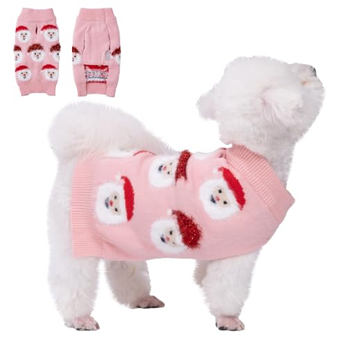 LUBOT New Ugly Christmas Sweaters for Puppy Cute Funny Wintertime and Holiday Parties Knitted Pullover Sweater Santa Small Dog Pink Medium