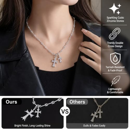 Image of Gothic Jewellery Cross Chain for Men, Double Cross Necklace