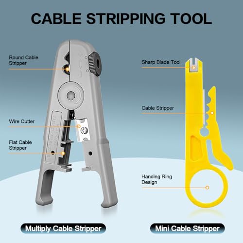 Image of Ethernet Crimping Tool RJ45 /RJ11 Crimp Tools,CAT5 Cat5e Cat6 RJ45 Crimping Tool Kit With Multiply Cable Stripper, Blades,50PCS Cat6 Connectors, 50PCS Boots,Wire Cutter