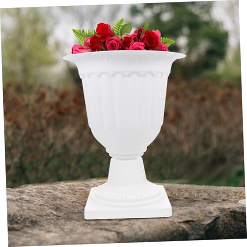 Pots de fleurs en plastique blanc style pilier romain lot de 2 rétro - 8