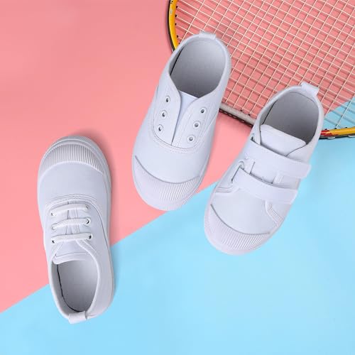 Boy's Girl's Toddlers Canvas Sneakers Slip-On Lightweight Kids White Sneakers Casual Skin-Friendly Hook and Loops Walking Running Shoes Little Kids 11