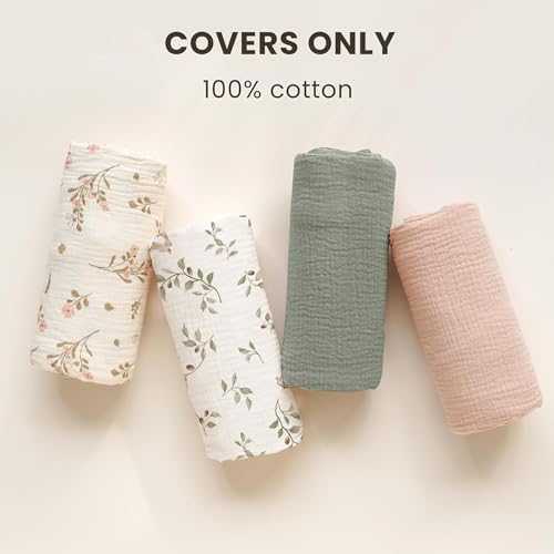 Image of Konssy Muslin Baby Lounger Cover 2 Pack, 100% Cotton Newborn Lounger Cover, Soft and Breathable Baby Nest Slipcover for Boys Girls (Rabbit,Fog Green)