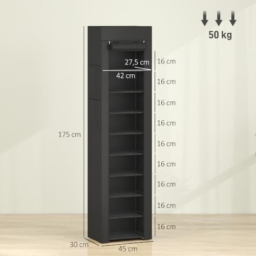 Étagère à chaussures 20 paires en métal noir HOMCOM pour entrée 10 niveaux 45cm - 8