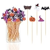 JtmyAota 100 Pack Halloween Toothpicks for Appetizers, 4.7 Inch Natural Bamboo Cocktail Picks for Cake Dessert Food Fruit Halloween Party Decorations