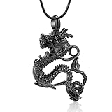 AIWENXI - Colgante de acero inoxidable para cenizas con colgante de dragón para cenizas y cenizas para mascotas/recuerdos humanos, urna para hombres y mujeres Negro