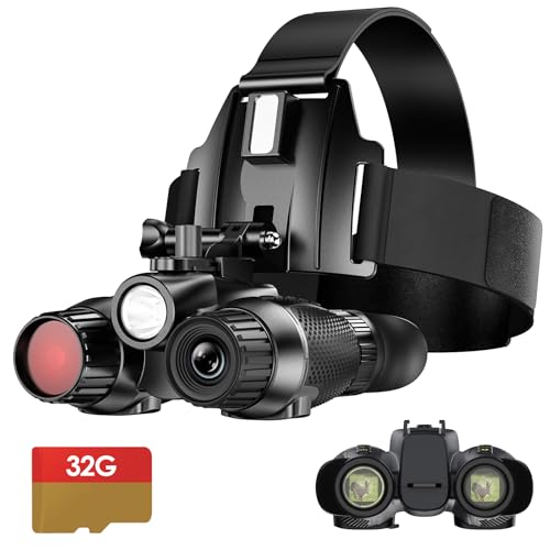 3D Head-Mounted Night Vision Goggles White Light Supplemental Lighting Infrared Night Vision Binoculars Stealth 850nm IR NVG Manual Focus & 8X Digital Zoom 10°FOV，TF Card Included