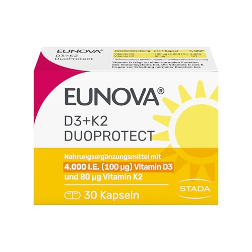 EUNOVA D3+K2 DuoProtect 4000 I.E., hochdosiertes Vitamin D3 & K2, 30 Stück – Ansicht 1