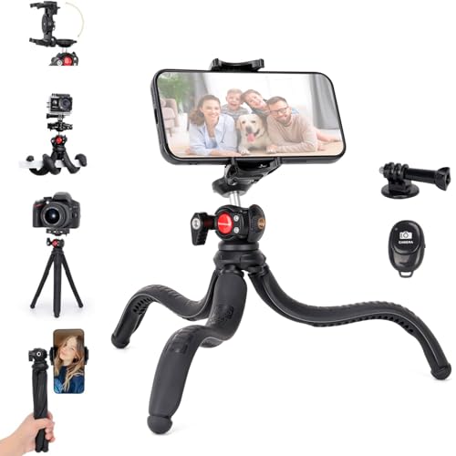 Koolehaoda Mobile Phone Tripod, Flexible Camera Tripods with Wireless Remote, 360° Rotating Mini Cellphone Tripod Stand Holder for Selfies/Video Recording Smartphone Camera