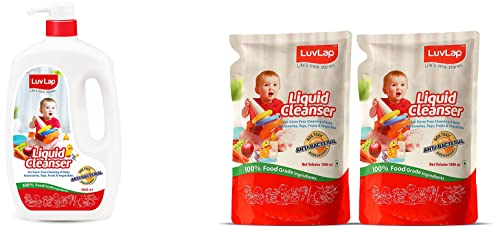 Image of LuvLap Liquid Cleanser, Anti-Bacterial, Food Grade, For Baby Bottles, 1000ml & Liquid Cleanser Refill, Anti-Bacterial, Food Grade, For Baby Bottles, Accessories and Vegetables, 1000ml (Pack of 2)