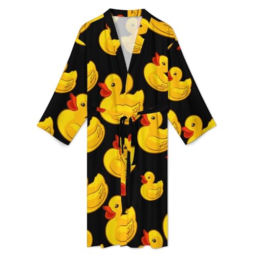 Rubber Yellow Duck Mens Nightgown Lightweight Knee Long Bath Robe Spa Bathrobe Loungewear3