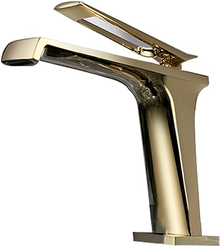 Mitigeur lavabo cascade mince monotrou doré pour salle de bain moderne