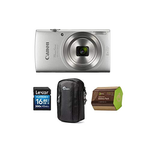 Canon PowerShot ELPH 180 Point Shoot Digital Camera, 20.MP, 8X Optical Zoom Lens, and AccessoryBundle (Silver)